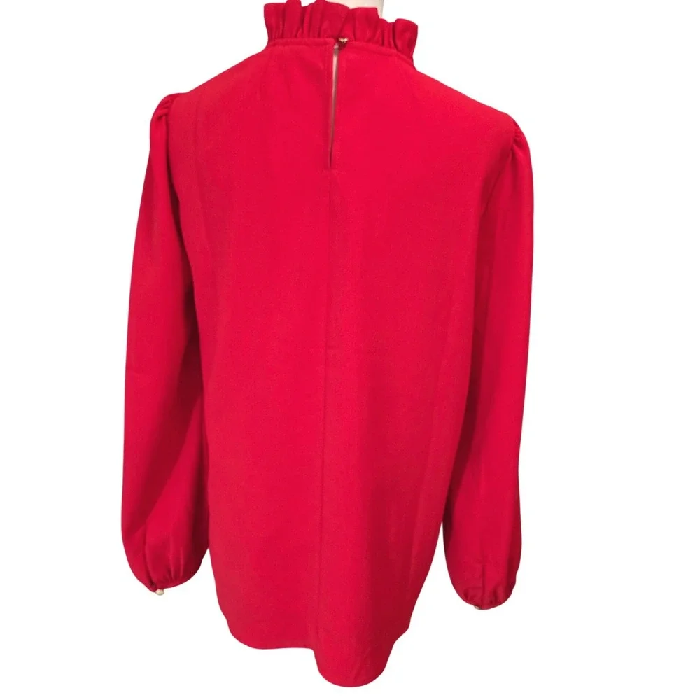 J. Crew Red Ruffle‎ Neck Puffed Sleeve Blouse Women's Size S